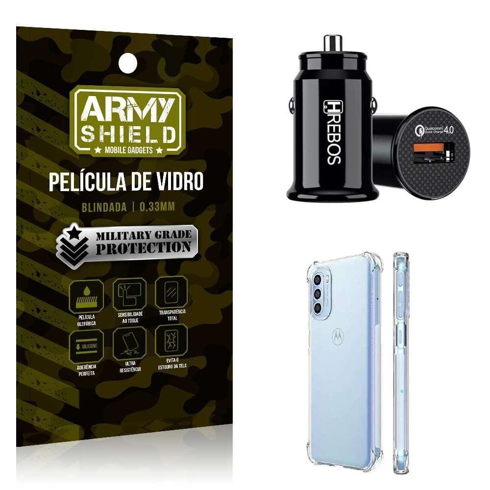 Carregador Veicular Turbo Com Capinha Moto G42 E Película 3D