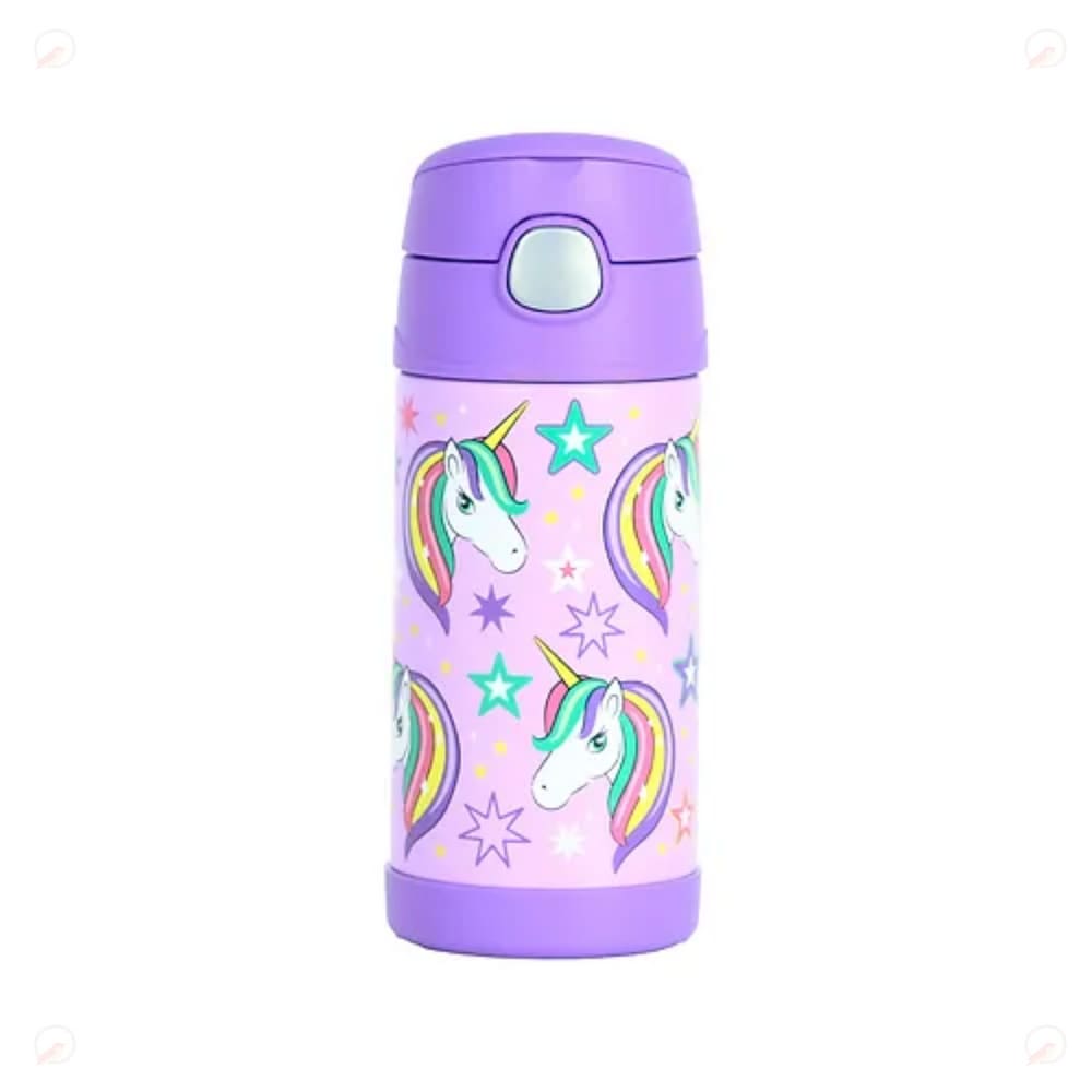 Garrafa Térmica Infantil Unicórnio Inox 355ml Canudo Com Alça