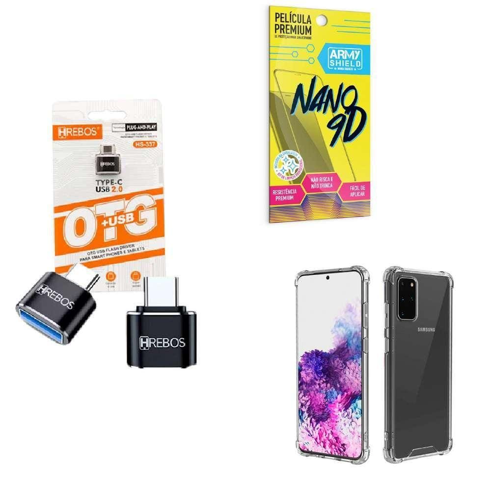 Kit Usb Para Tipo C + Capinha Samsung S20 Plus + Película 9D