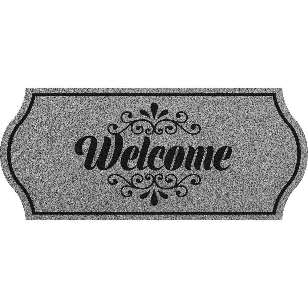 Capacho Kapazi vinil FORMAS WELCOME CINZA 30CM X 70CM
