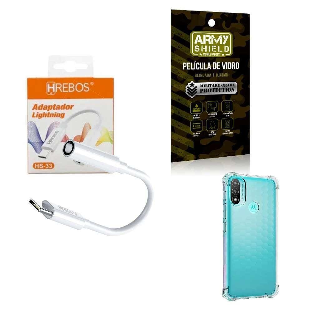 Capa Motorola E20 + Adaptador P2 Para Tipo C + Película 3D