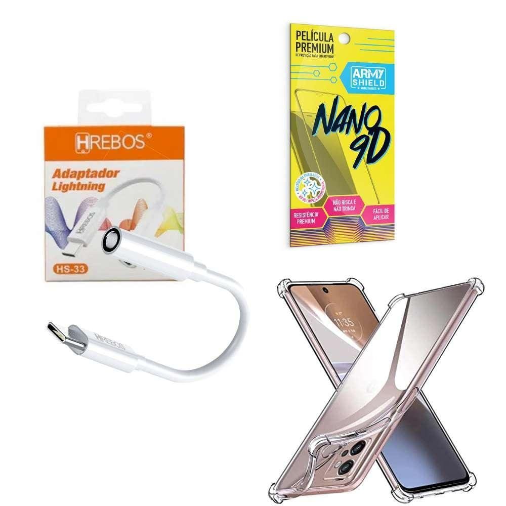 Capa Motorola E22 + Adaptador P2 P Tipo C + Película 9D