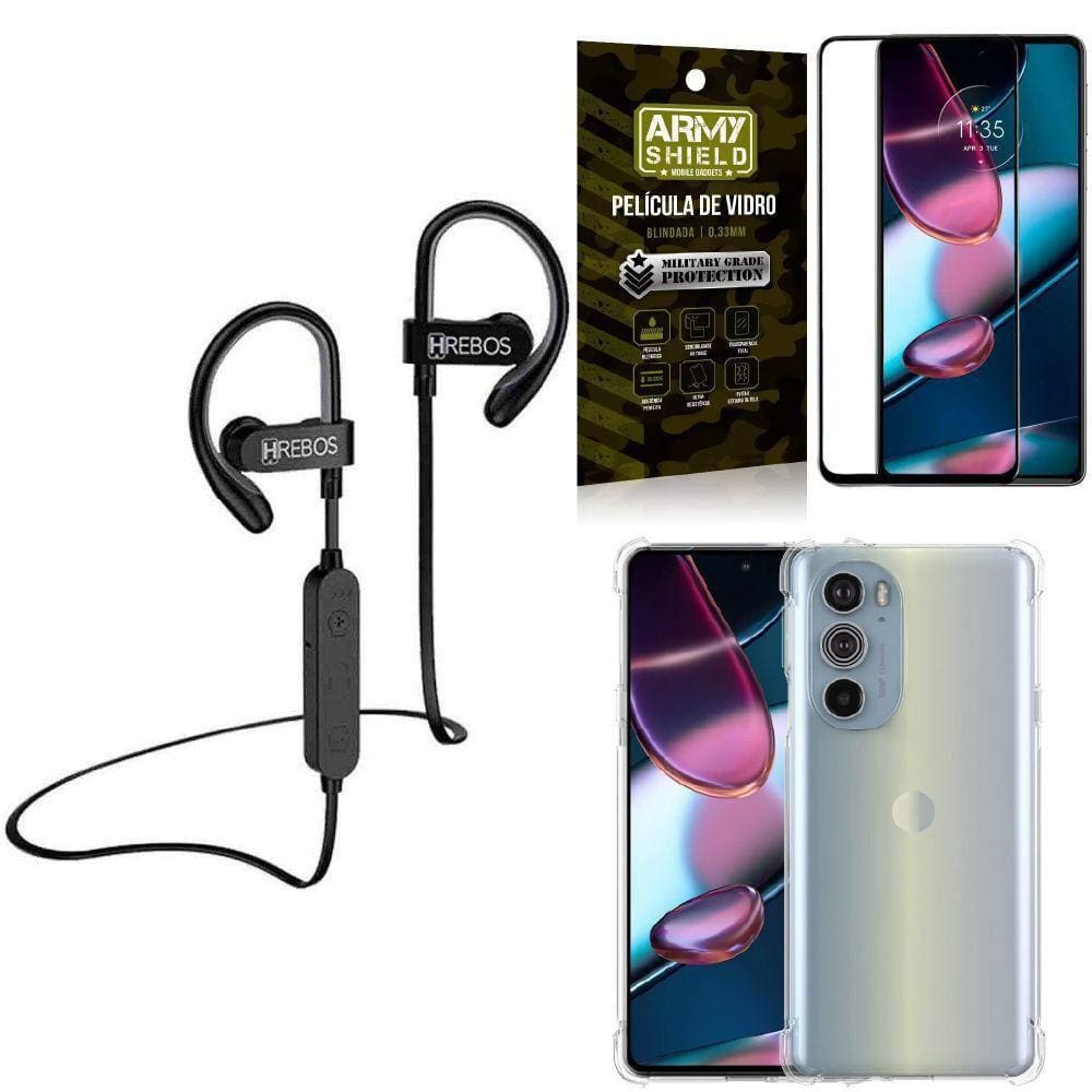 Kit Fone Bluetooth H188 Moto Edge 30Pro + Capa + Película 3D