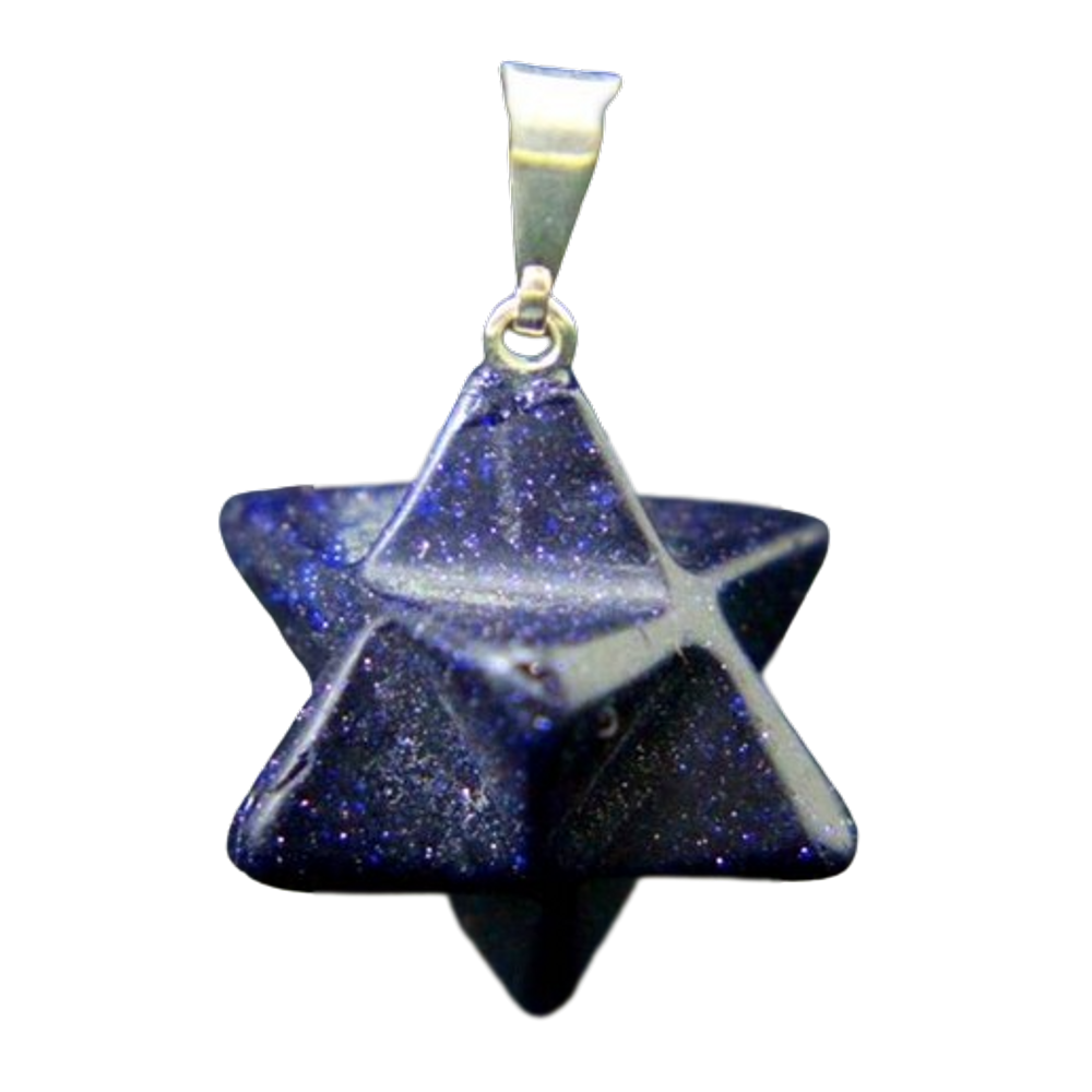 Colar Merkaba Pingente Pedra Estrela Azul Presilha Dourado