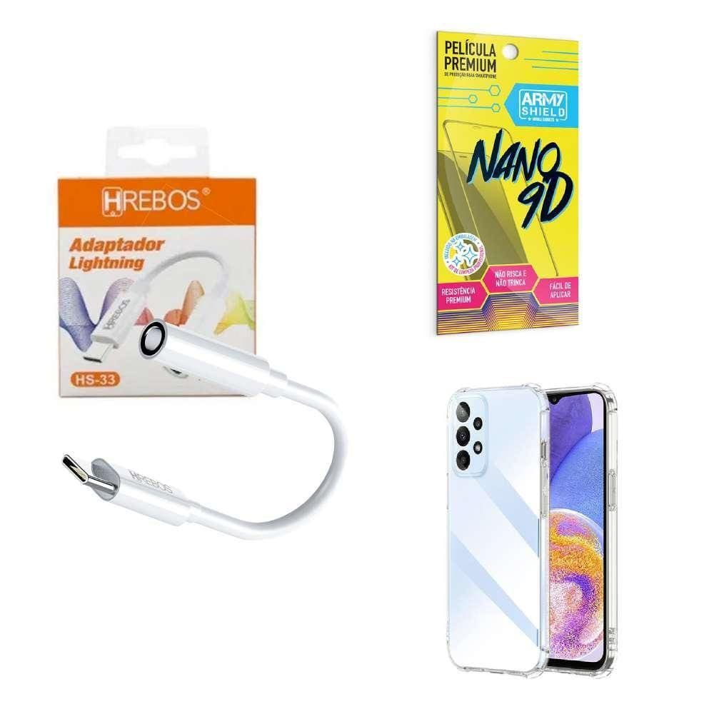 Capinha Samsung A235G + Adaptador P2 P Tipo C + Película 9D