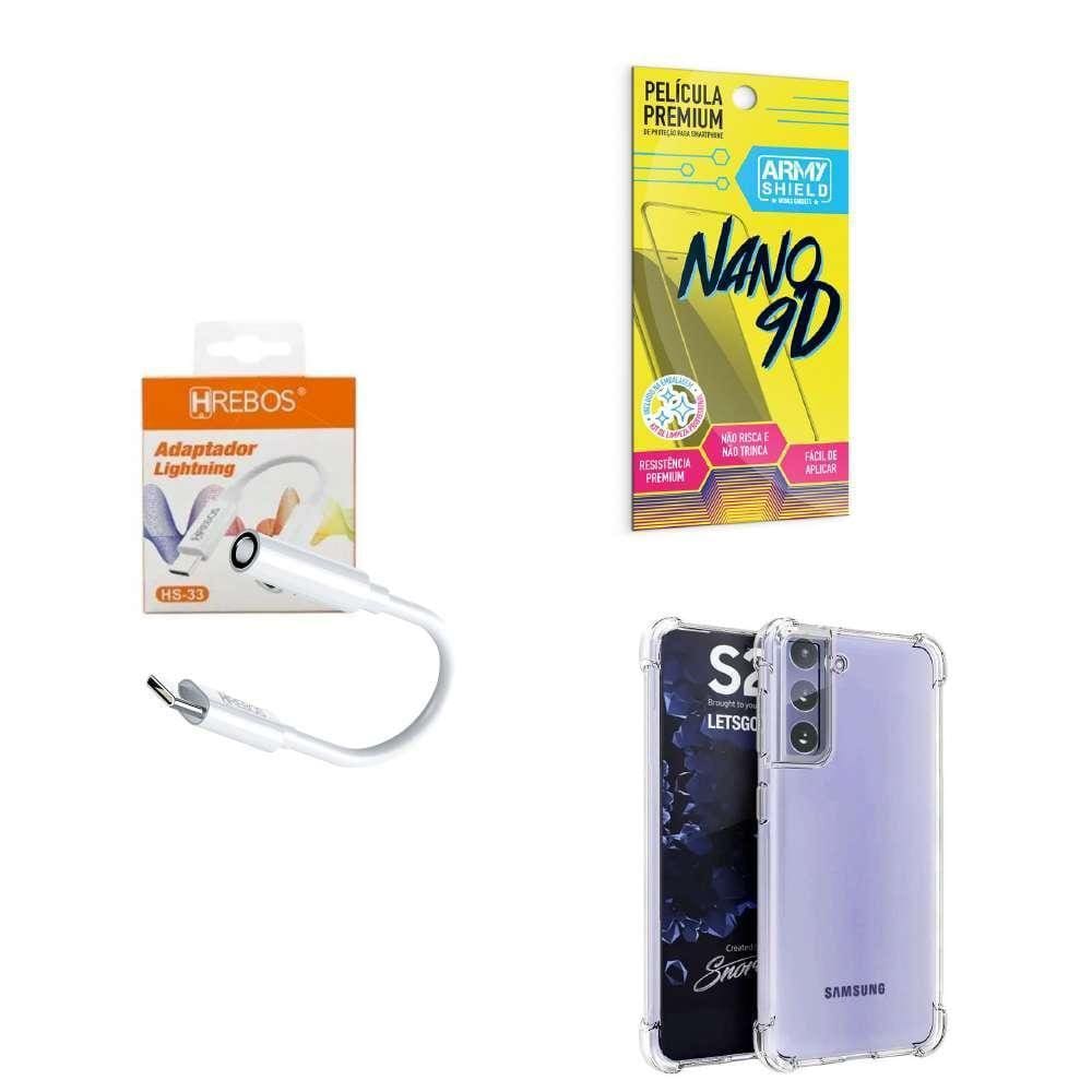 Capa Samsung S21Plus + Adaptador P2 P Tipo C + Película 9D