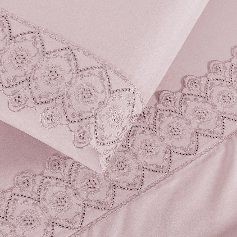 Jogo Cama king Cherry Bordado Inglês 4 pçs Rosa