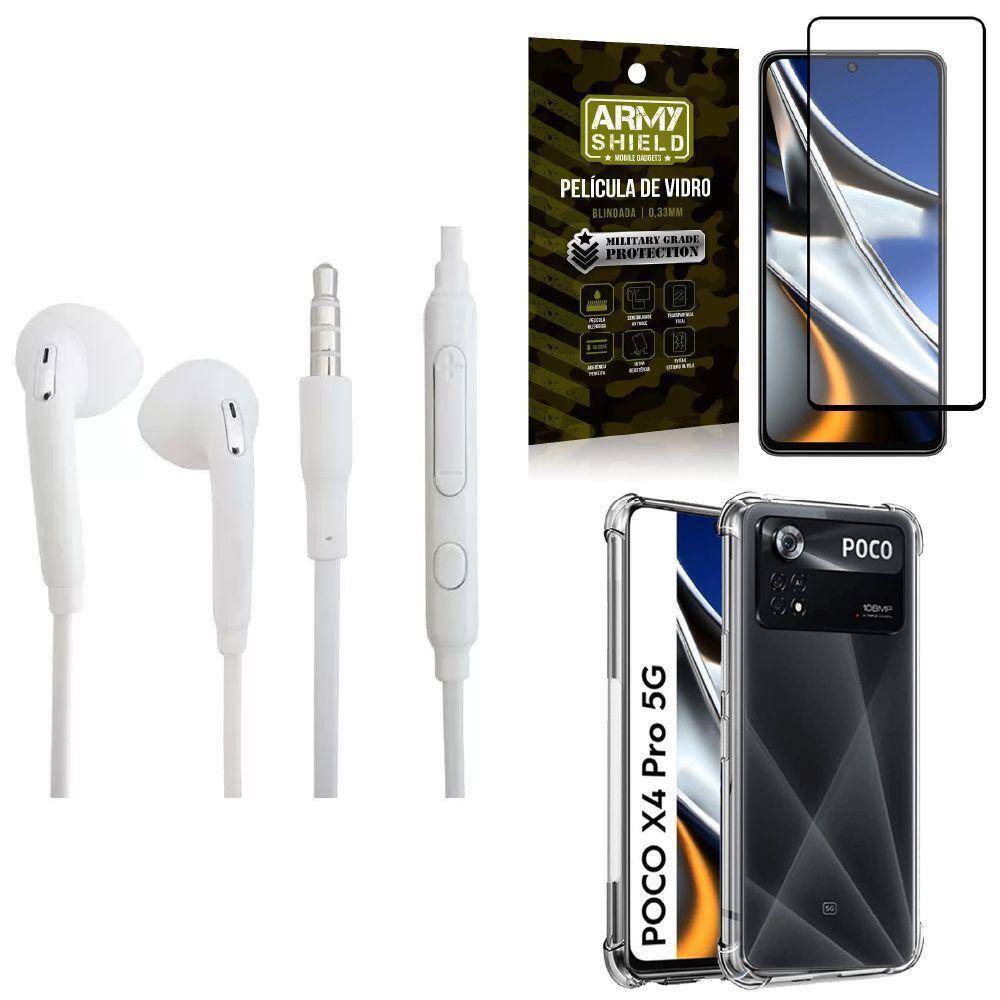 Kit Capa Poco X4 Pro + Fone De Ouvido P2 + Película 3D
