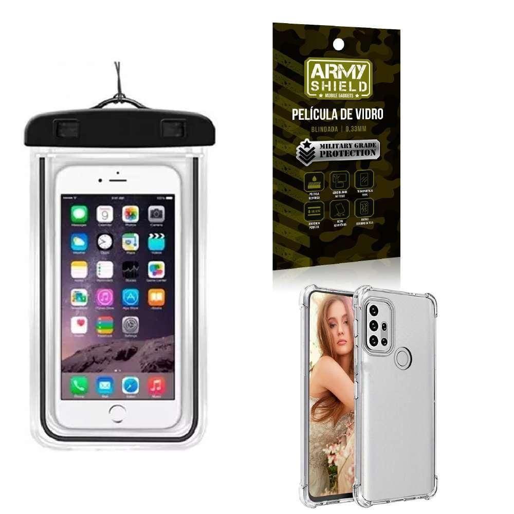 Capa A Prova D`Água Moto G30 + Capa Anti Shock + Película 3D