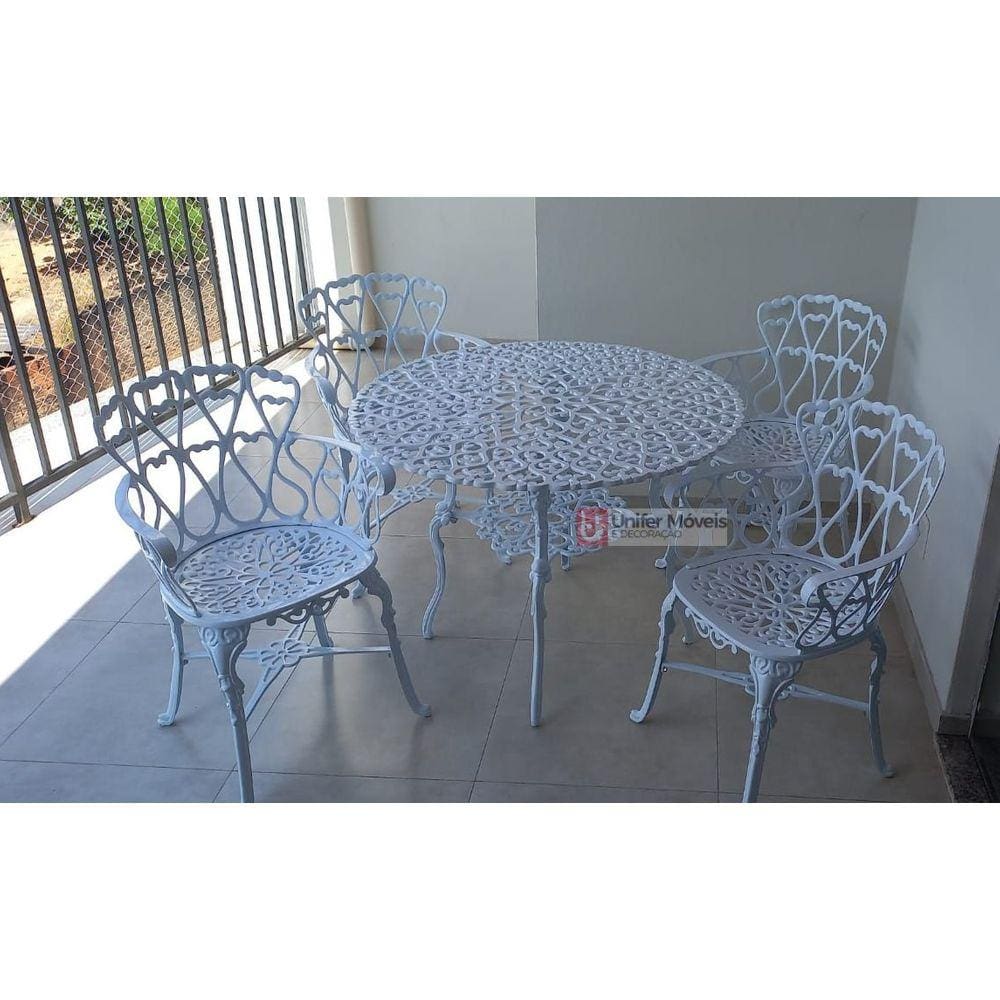 Conjunto de Mesa para Jardim Viena com Mesa de 1,00 M e 4 Poltronas em Alumínio Fundido Unifer Móveis