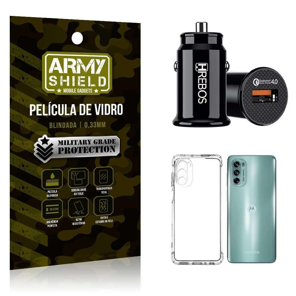 Carregador Veicular Turbo Com Capinha Moto G62 E Película 3D