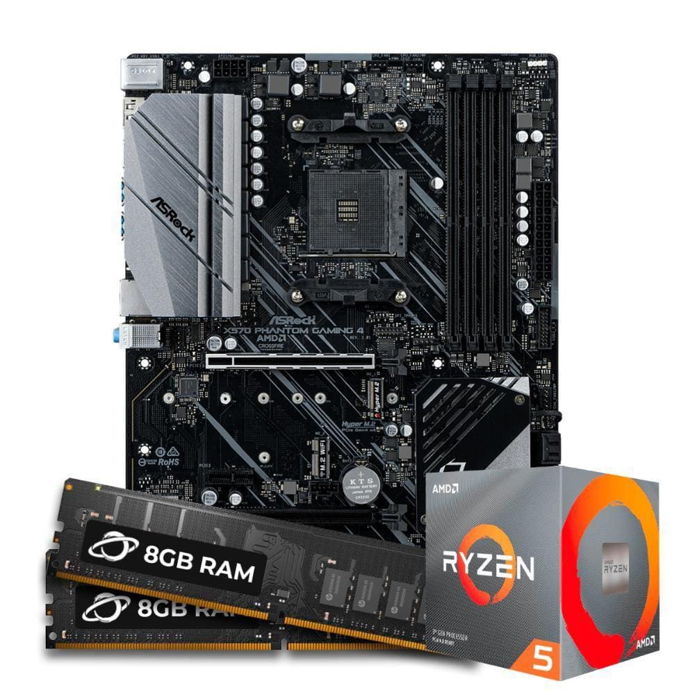 Kit Upgrade Processador Ryzen 5 5600X + Placa Mãe Asrock X570 Pg 4 + Memória 16Gb Ddr4
