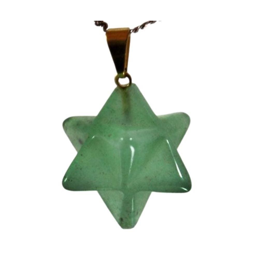 Colar Merkaba Pedra Quartzo Verde Presilha Dourada