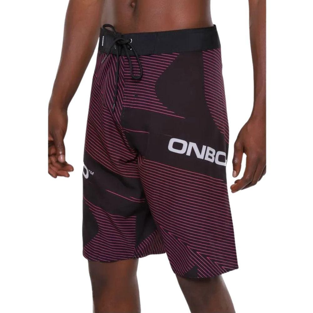 Bermuda Boardshort Onbongo Line Preto Rosa D987A