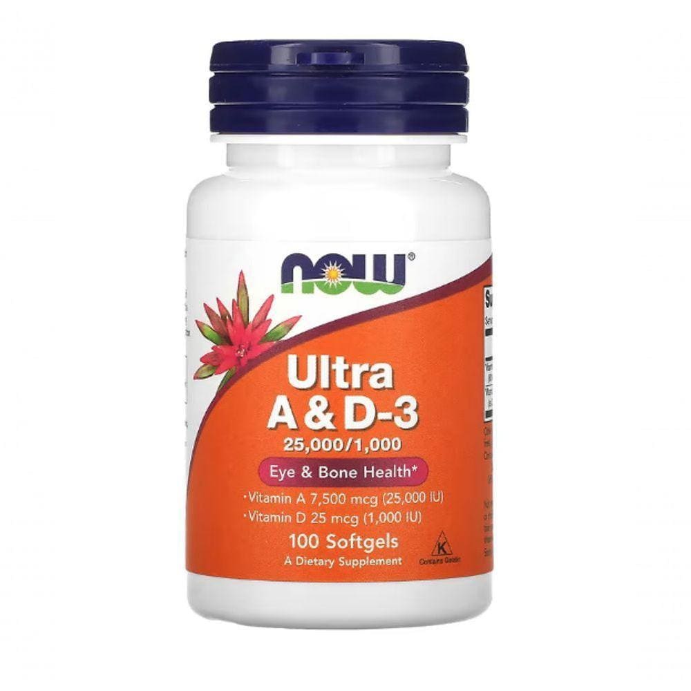 Vitamina Ultra A E D3, 100 Cápsulas, Now