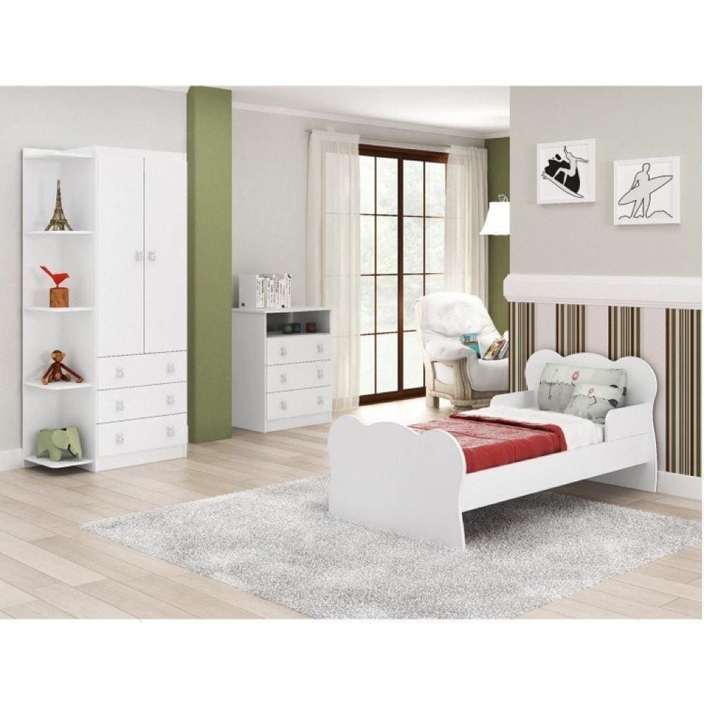 Quarto Infantil Guarda Roupa 2 Portas Cômoda Mini Cama Branco