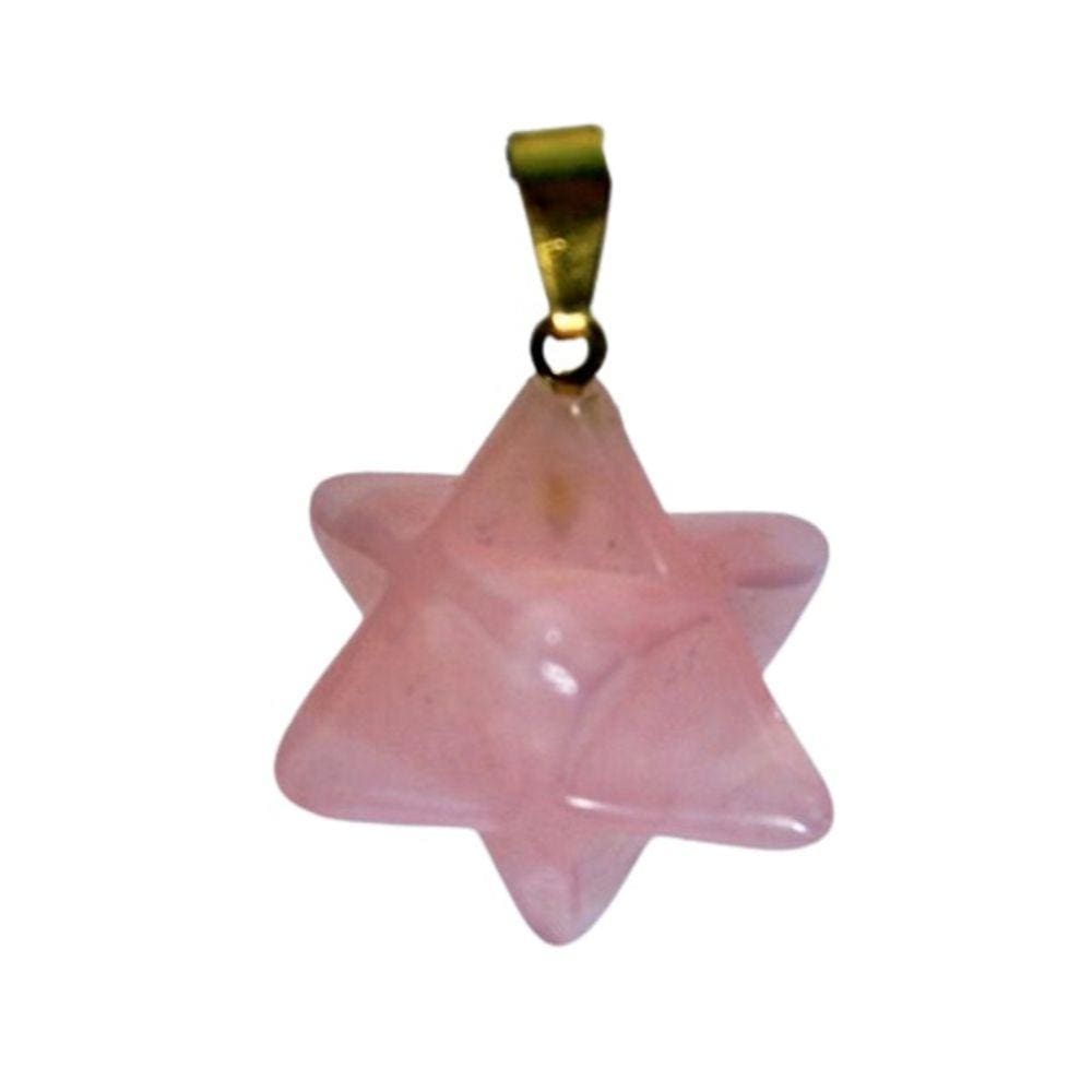 Colar Merkaba Pedra Quartzo Rosa Presilha e Pino Dourado