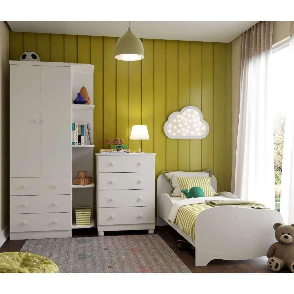 Quarto Infantil com Guarda Roupa Cômoda Mini Cama Cambalhota Branco