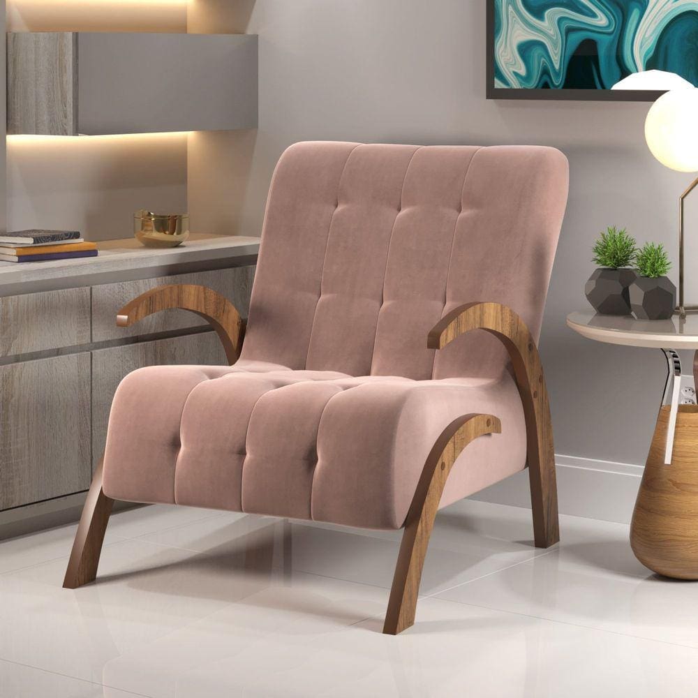 Poltrona do Papai em Veludo Pés em Mdf Garden Rosa