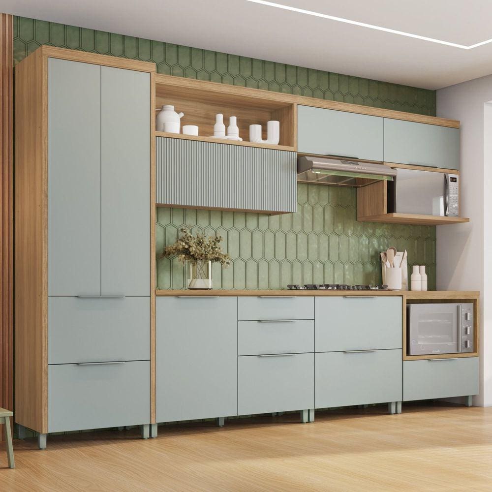 Cozinha 7 Peças 7 Portas 7 Gavetas Nesher Marquesa 100% Mdf Marrom/Verde