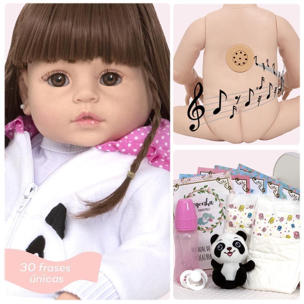 Boneca Reborn Realista Panda Menina Enxoval Fala 30 Frases