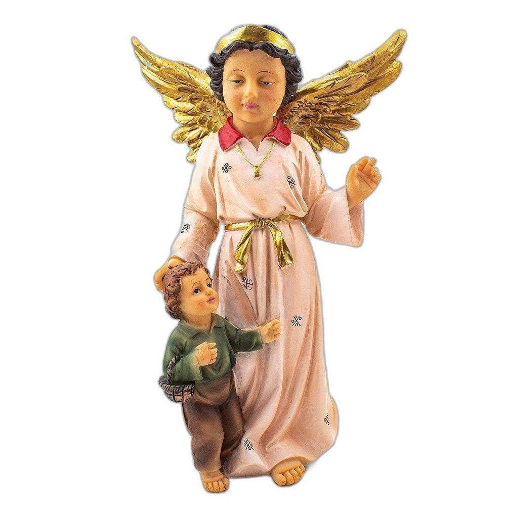 Imagem Anjo Da Guarda Com Menino Importada Resina 25 Cm