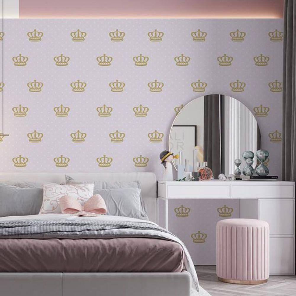 Kit 10 Rolos Papel De Parede Adesivo Rosa E Dourado 3,0M