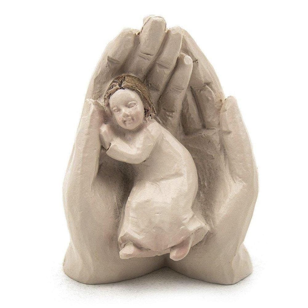 Imagem Anjo Da Guarda Palma Menina Resina 6 Cm