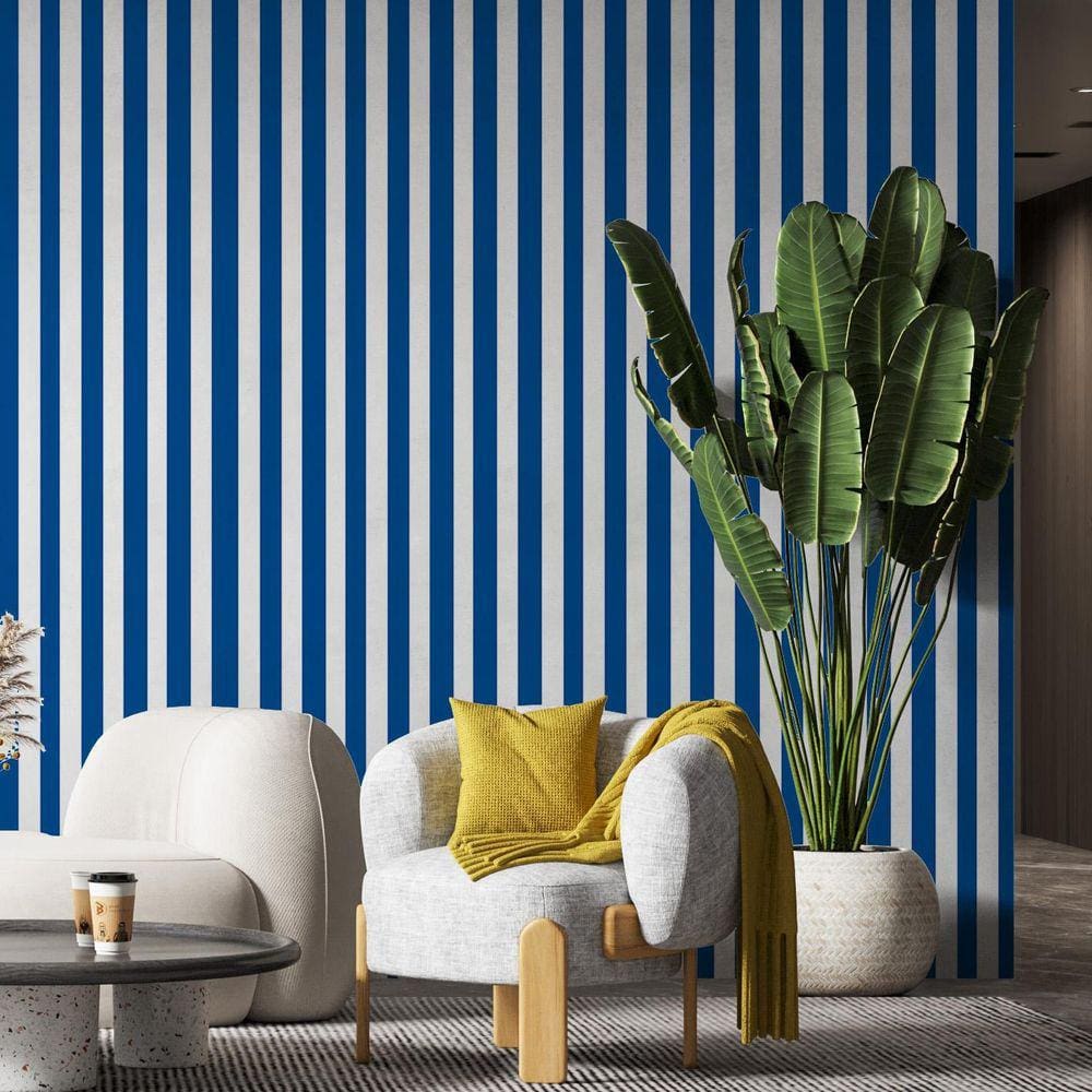 Kit 5 Rolos Papel De Parede Adesivo Listrado Azulbranco 3,0M