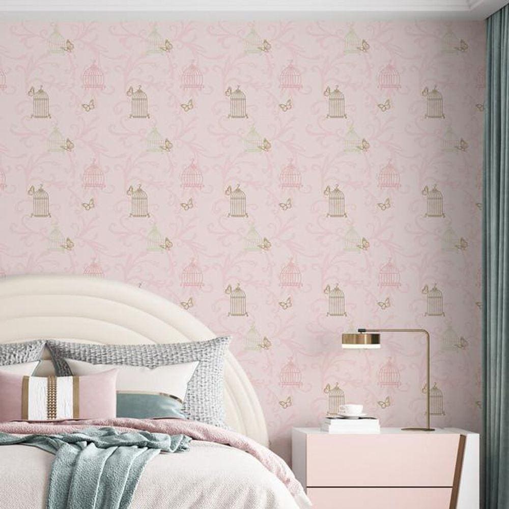 Kit 10 Rolos Papel De Parede Adesivo Borboletas Rosa 3,0M