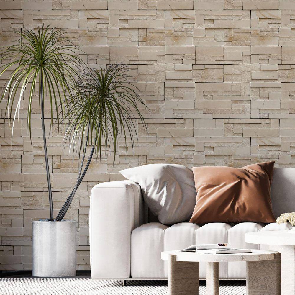 Kit 10 Rolos Papel De Parede Adesivo Pedra Marrom 3,0M