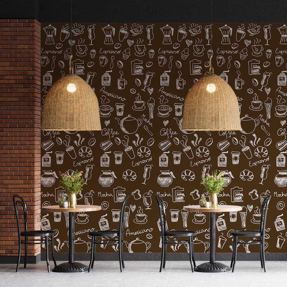 Kit 2 Rolos Papel De Parede Adesivo Marrom Coffee Shop 3,0M