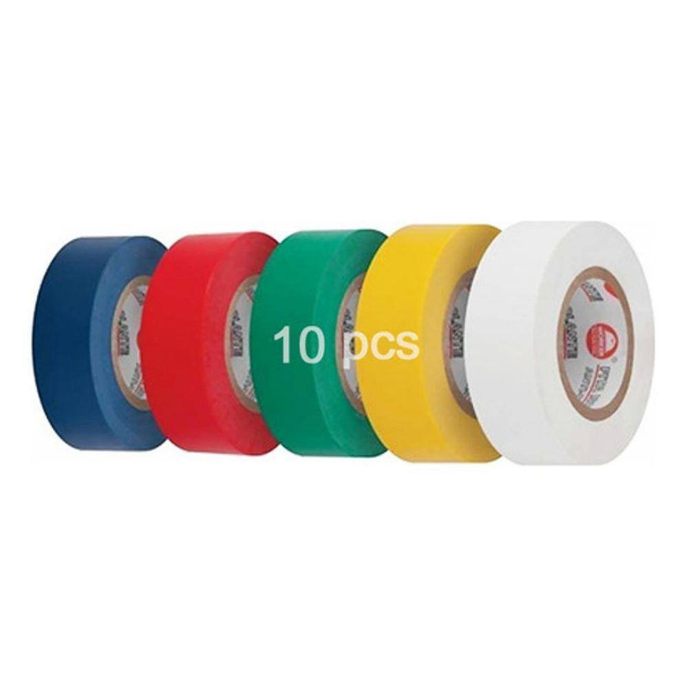 Kit 10 Rolos Fita Isolante Colorida Pvc Antichama Adesiva