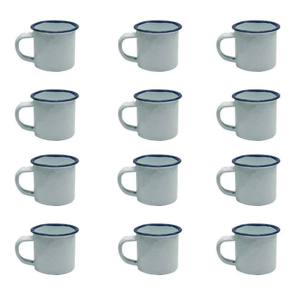 Caneca Esmaltada Retro 350Ml Branca Vintage Jogo 12 Pcs