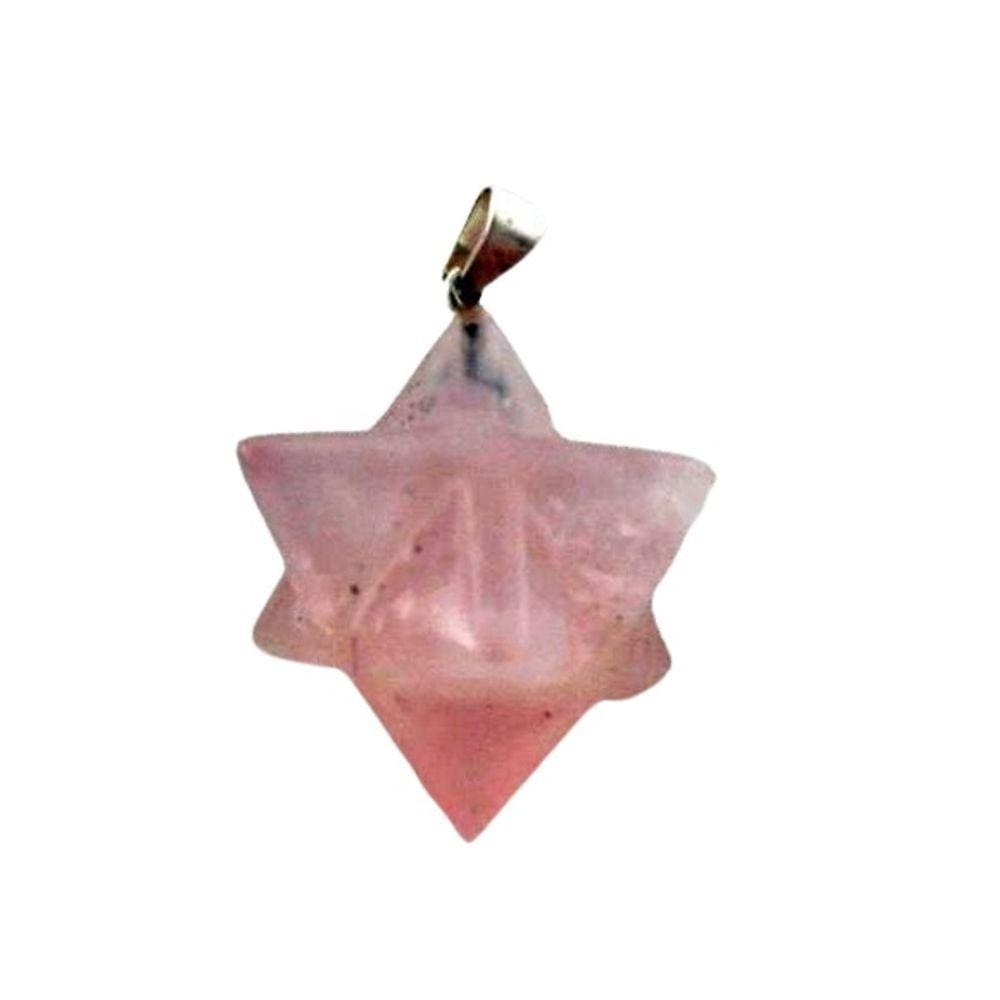 Colar Merkaba Pedra Quartzo Rosa Presilha Prateado