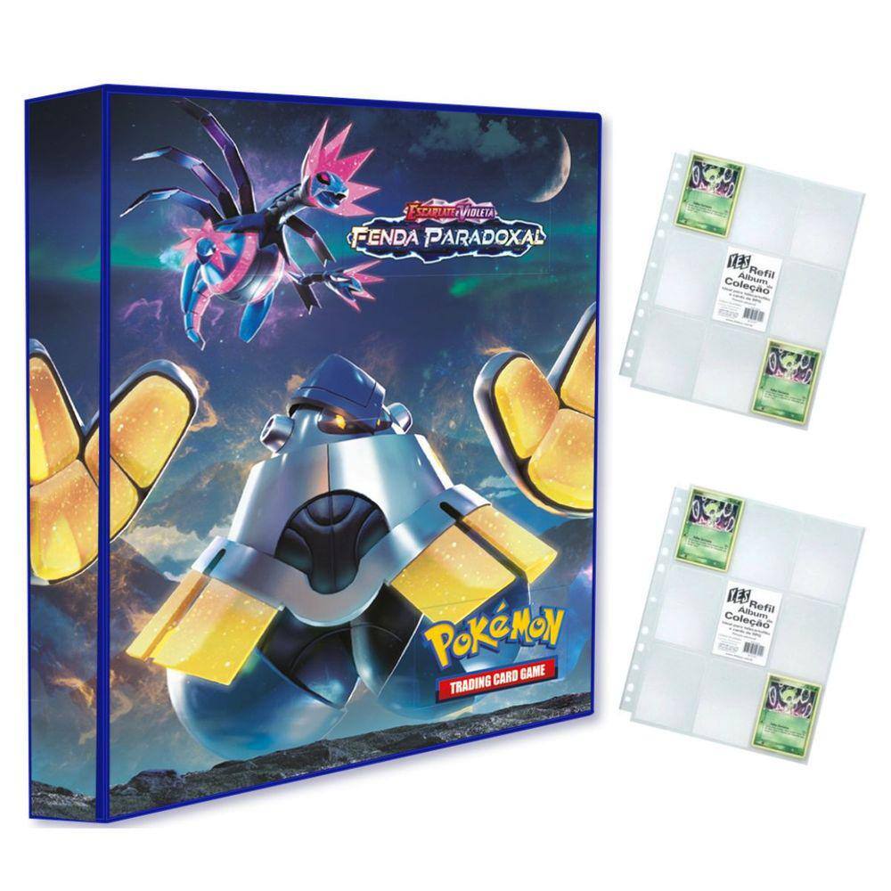 Álbum Pasta Fichário Pokemon + 20 Folhas Fenda Paradoxal
