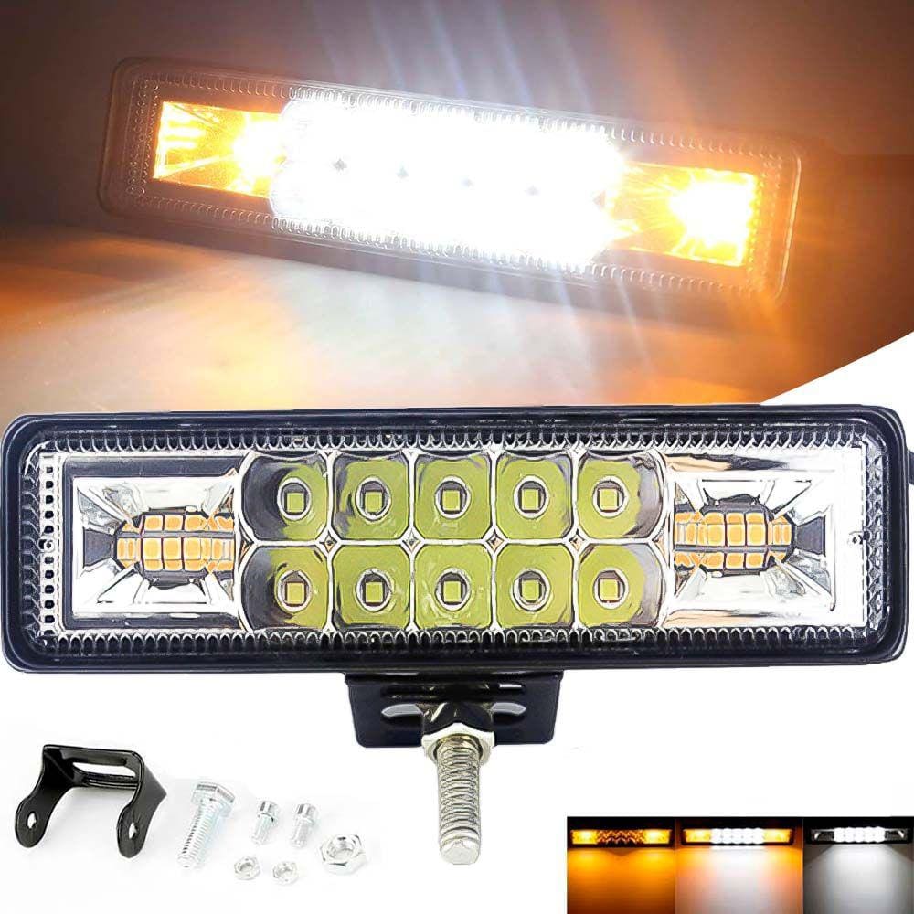 Farol De Milha Barra Aux 48w Led Branco Frio + Ambar Guincho Moto Carro Neblina C/ 3 Modos - Strobo / Pisca