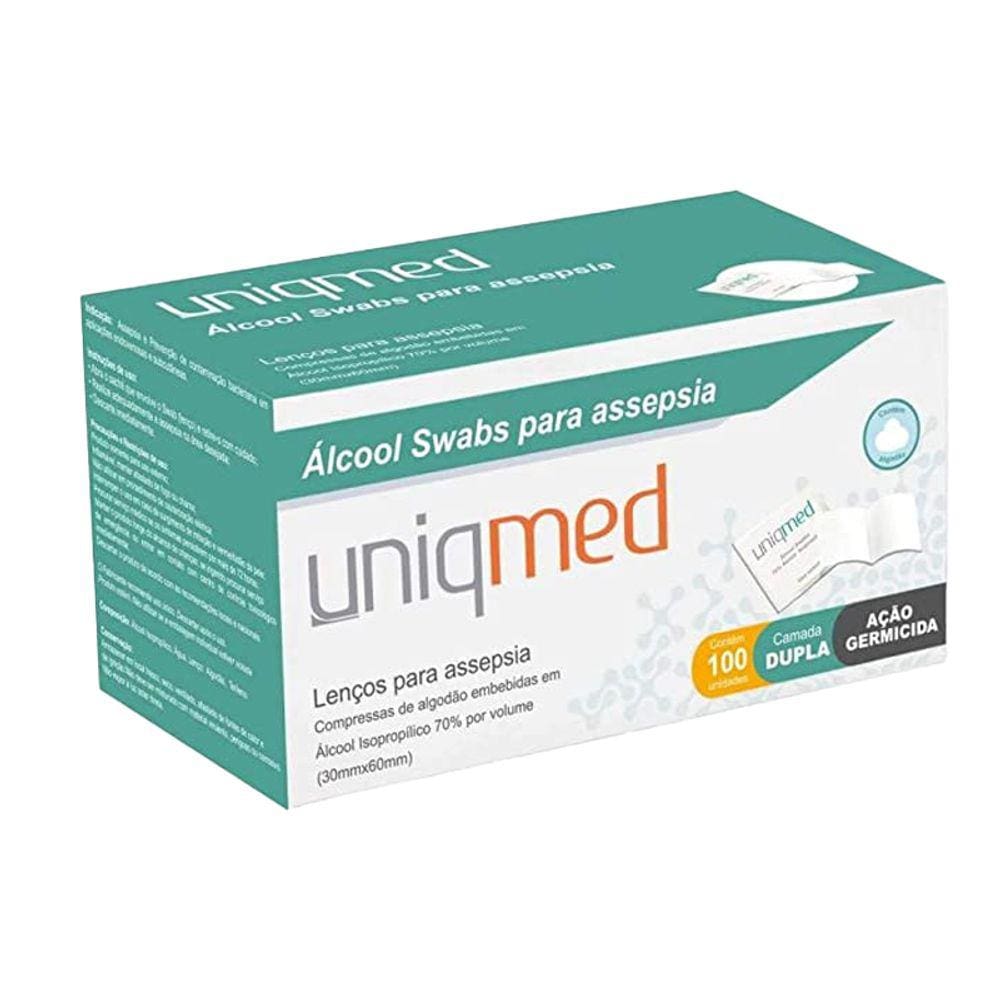 Álcool Swab para Assepsia 70% Uniqmed 100 Unidades