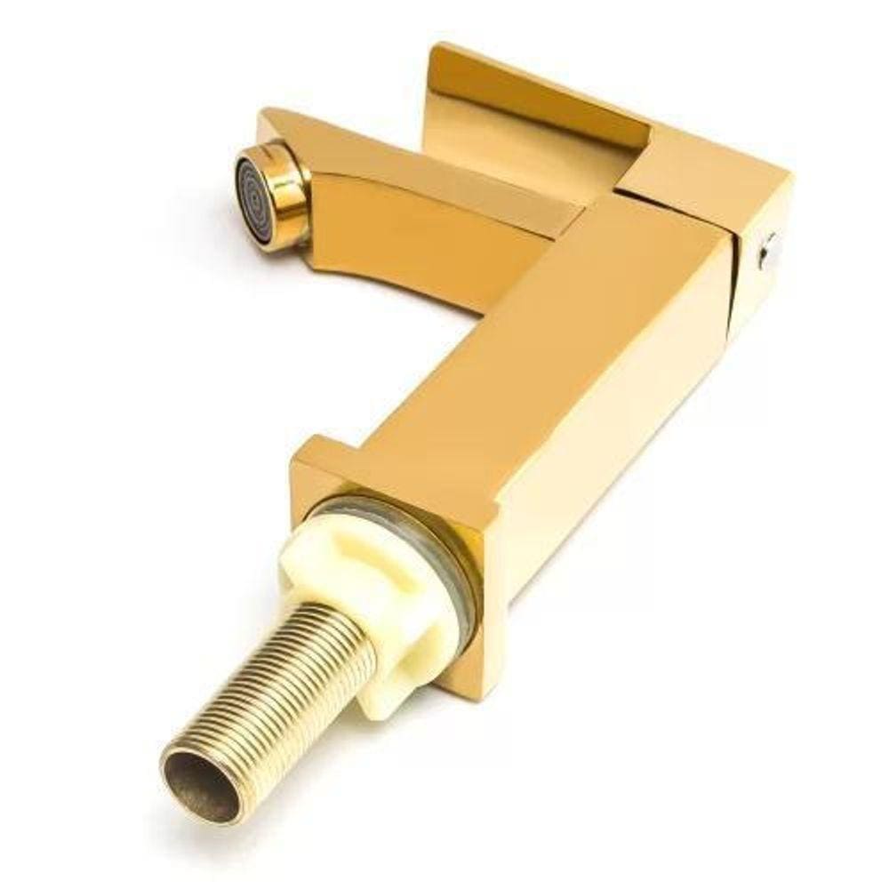 Torneira Banheiro Lavabo Luxo Metal Dourada Brilho Bica