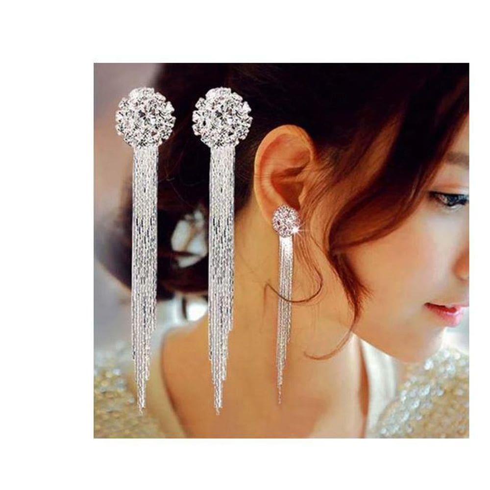 Brinco Noiva Cascata Prateado Folheado Stras Brilhante