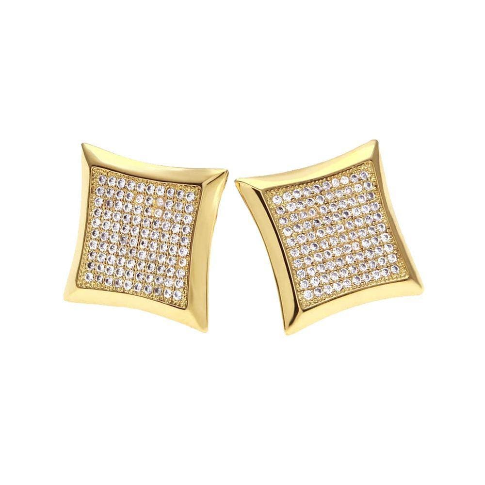 Brincos masculinos HONB Gold Iced Out Screw Stud em ouro 14K