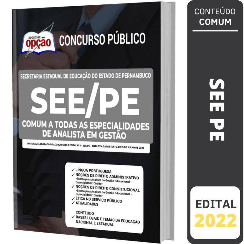 Apostila See Pe - Comum Especialidades De Analista Em Gestão