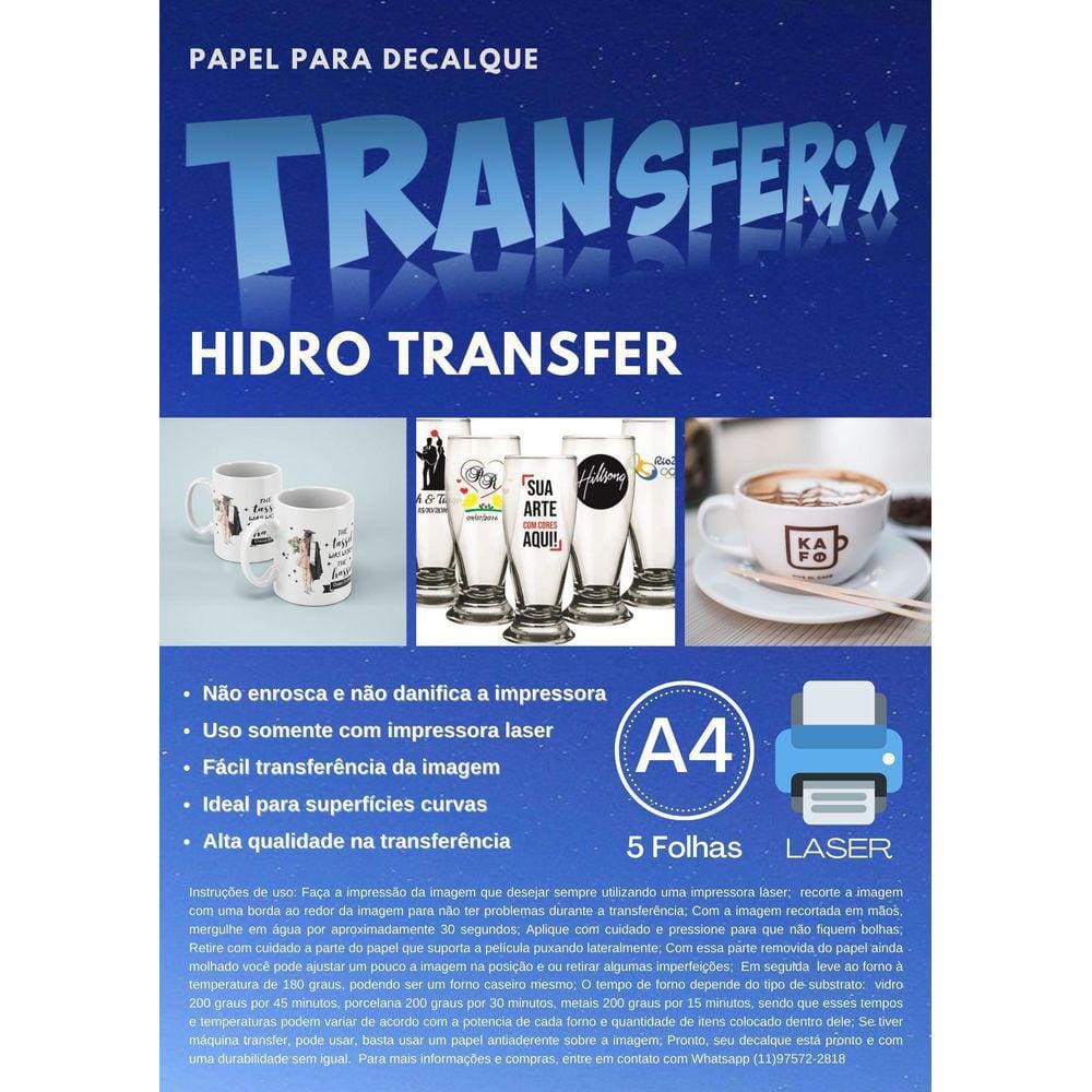 Papel Hidro Transfer A4 5 Folhas
