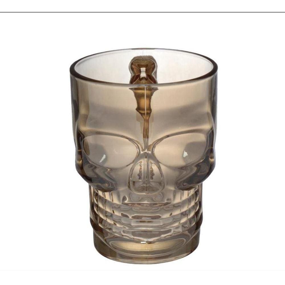 Caneca De Vidro Decorativa Caveira Crânio Âmbar 500Ml
