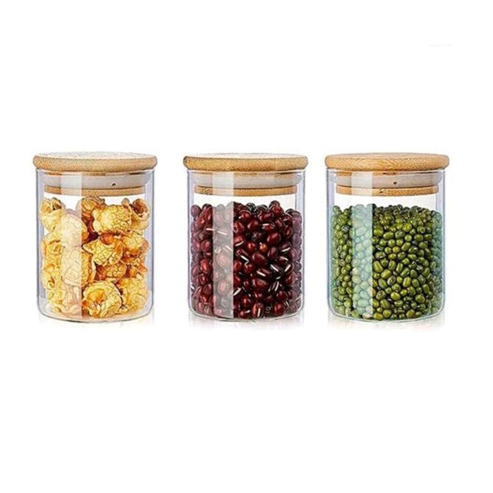 Kit 3 Potes Vidro Tampa Bambu Hermético Temperos 200Ml