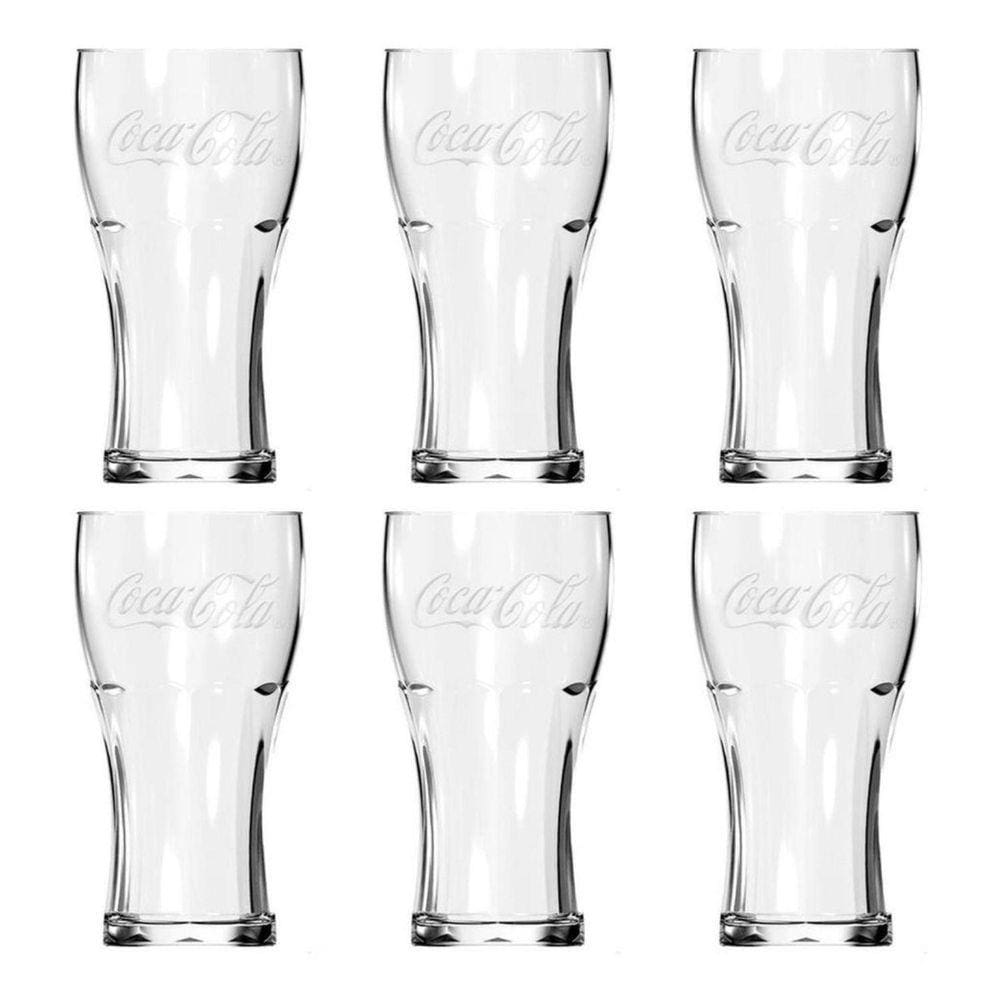 Jogo 6 Copos Em Vidro 470Ml Linha Contour Coca Cola Cristal