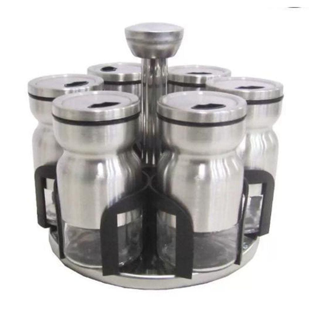 Porta Condimento Vidro 7 Pcs Suporte Giratorio