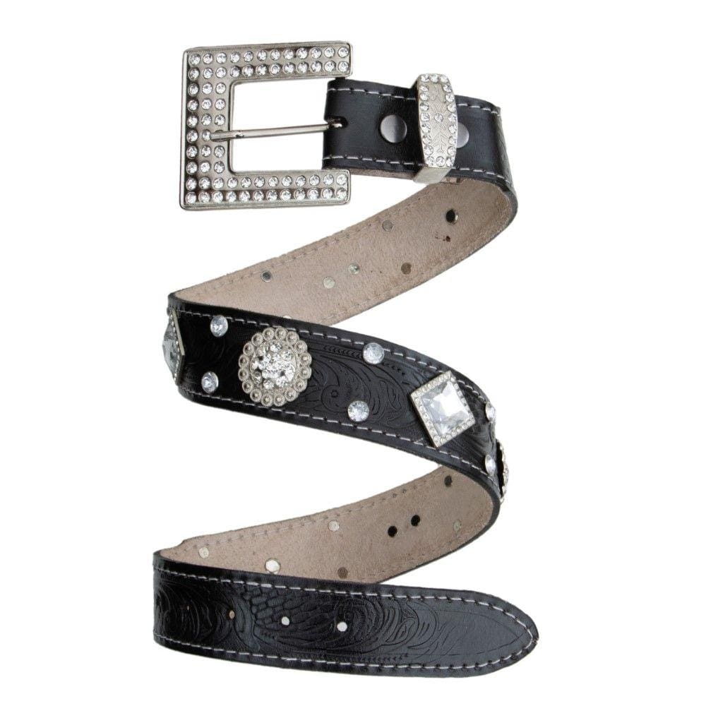 Cinto Feminino Couro Fivela Quadrada Strass Brilho Trabalhada Com Pedraria Estilo Country