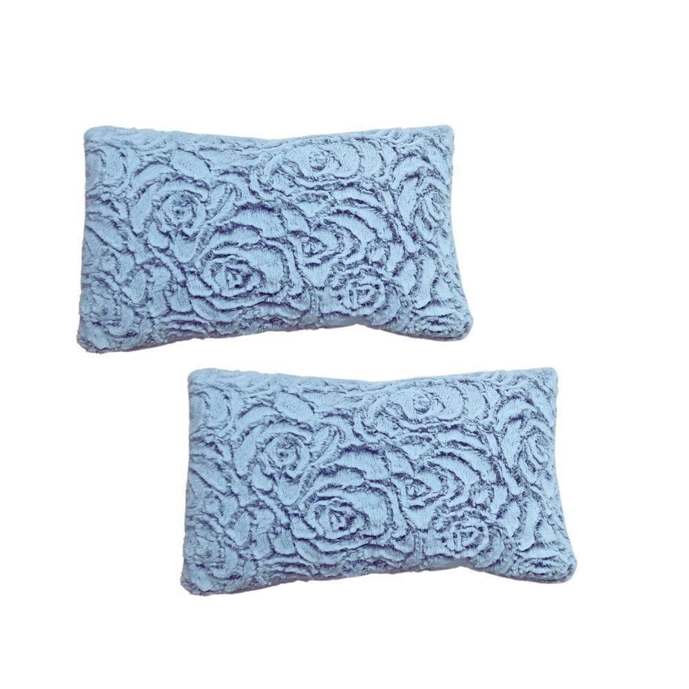 Kit 2 Almofadas Pelúcia Baixa Texturizada Floral Cinza Zíper Fibra Siliconada 30x50