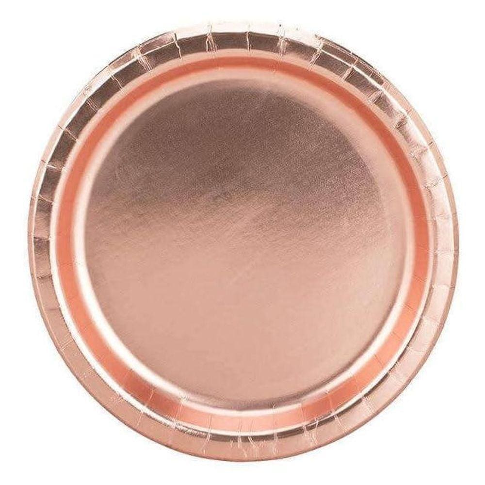 Kit 10 Pratos Sobremesa 18Cm Descartáveis Em Papel Rose Gold